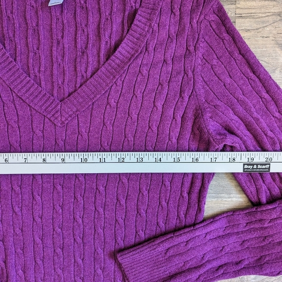 LOFT women's rabbit hair blend cable knit sweater purple Sz L - Picture 5 of 6
